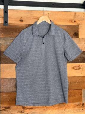 Lululemon Men's Size Large Gray Striped Polo Shirt 0303